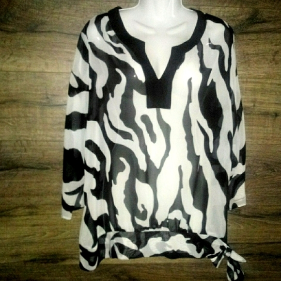 Elements Top Size XL Zebra Sheer Dolman Tunic NWOT - Picture 2 of 12